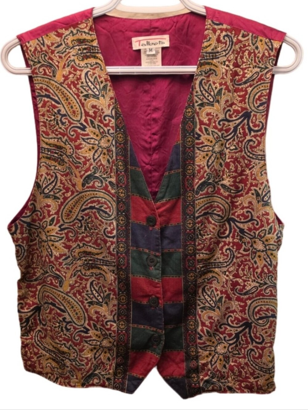 Vintage 90s Talbots Paisley Tapestry Vest Burgundy Boho Academia M